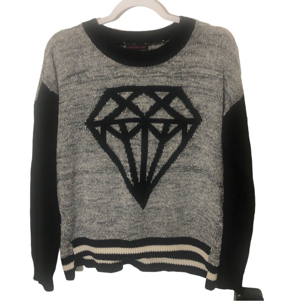 Womens Diamond Graphic Pullover Sweatshirt Size S Gray Long Sleeve Vintage